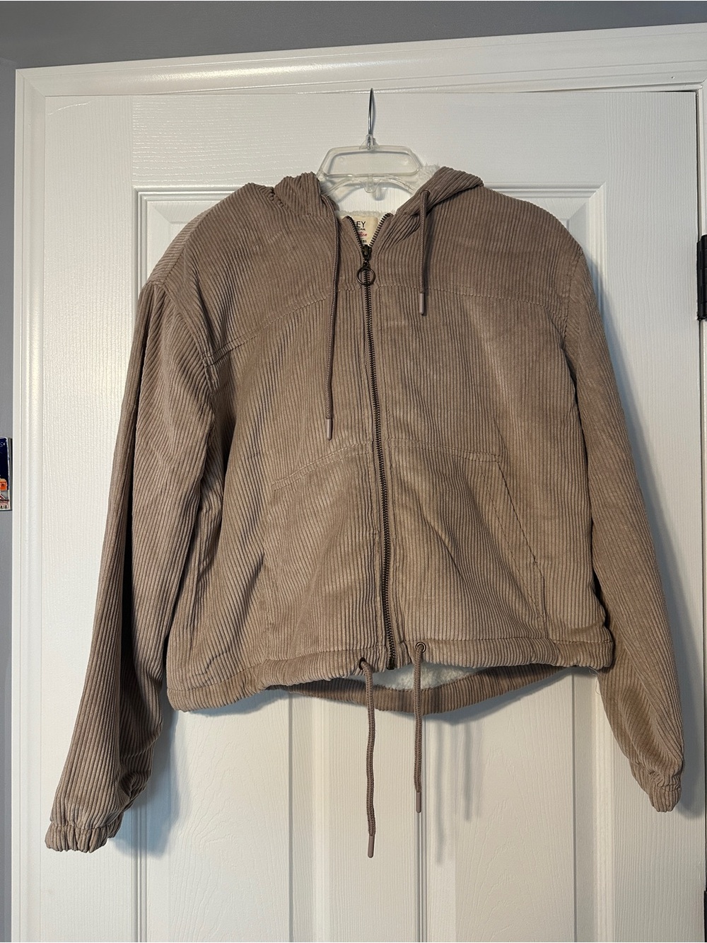 Corduroy Hooded Zip Jacket - Taupe